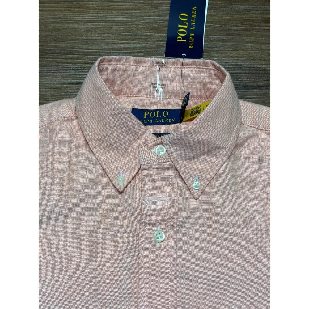 Polo Ralph Lauren Mens Classic Fit Short Sleeve Oxford Shirt Orange Sz Small
